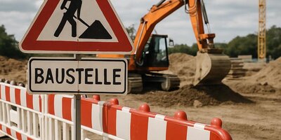 Bild einer Baustelle mit Absperrzaun und Bagger